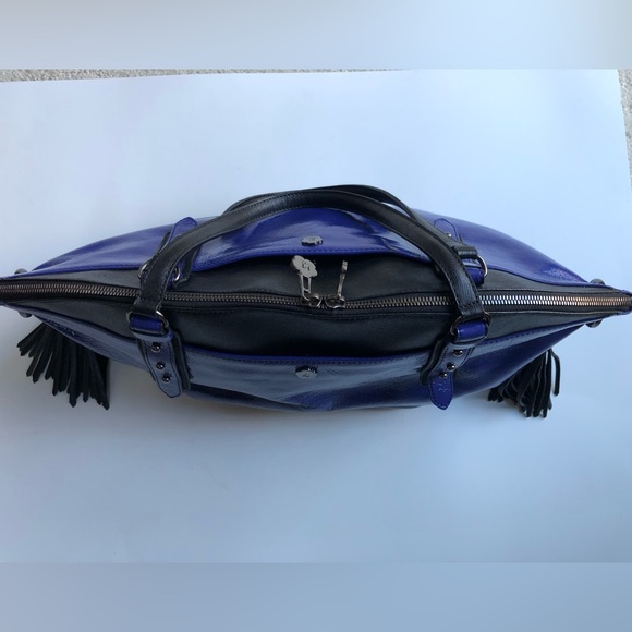 Eric Javits Patent and Saffiano Leather Handbag in Purplish Blue and Black - Picture 3 of 14